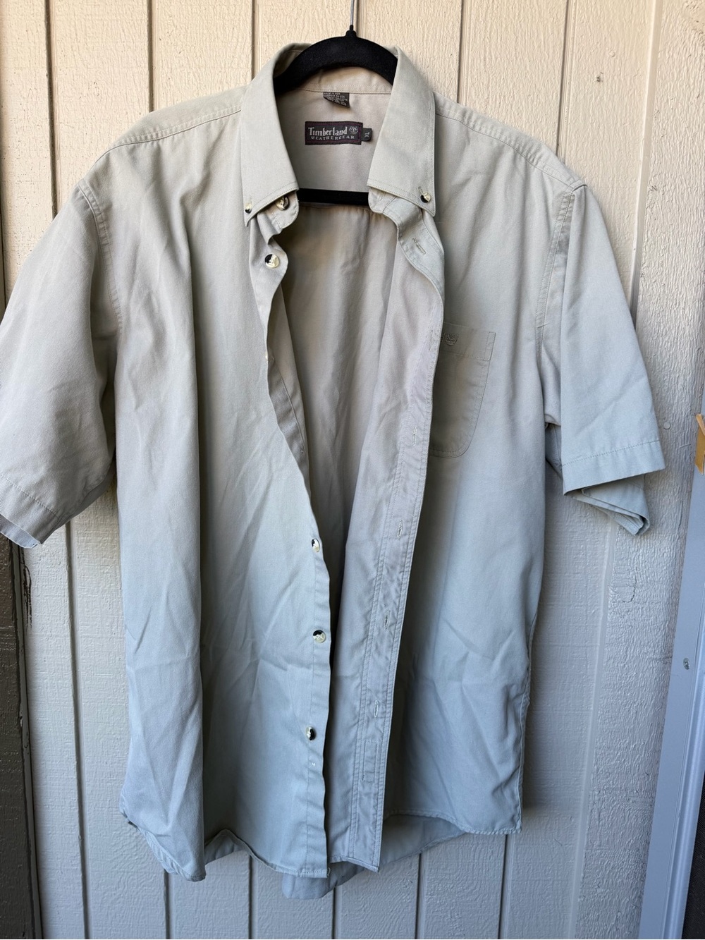 Timberland Men's Short-Sleeve Button-Up Shirt Jacket - Light Gray 100% cotton